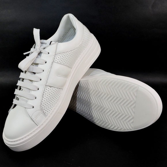ALBERTO CICCIOLI 🇮🇹 MEN'S WHITE SOFT LEATHER  COMFORT SUMMER SNEAKERS - Picture 7 of 7